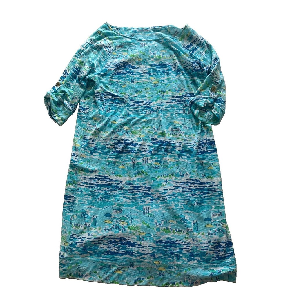 Lilly Pulitzer Camie Womens Dress, High Toile Cotton Knit, Blue Green,  Medium